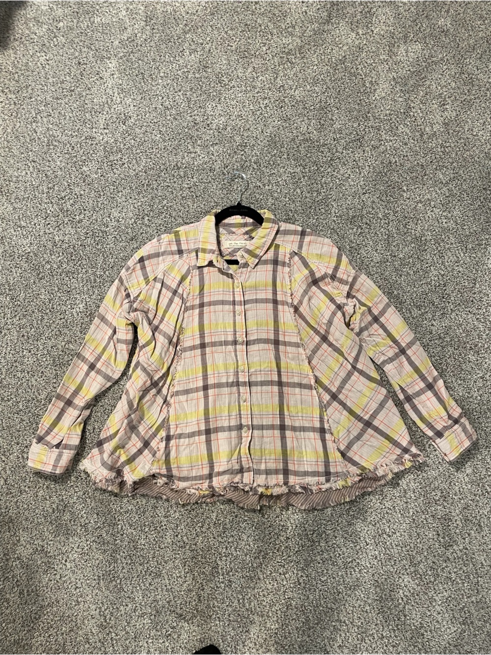 We The Free Yellow and Gray Plaid Button-Up Shirt
